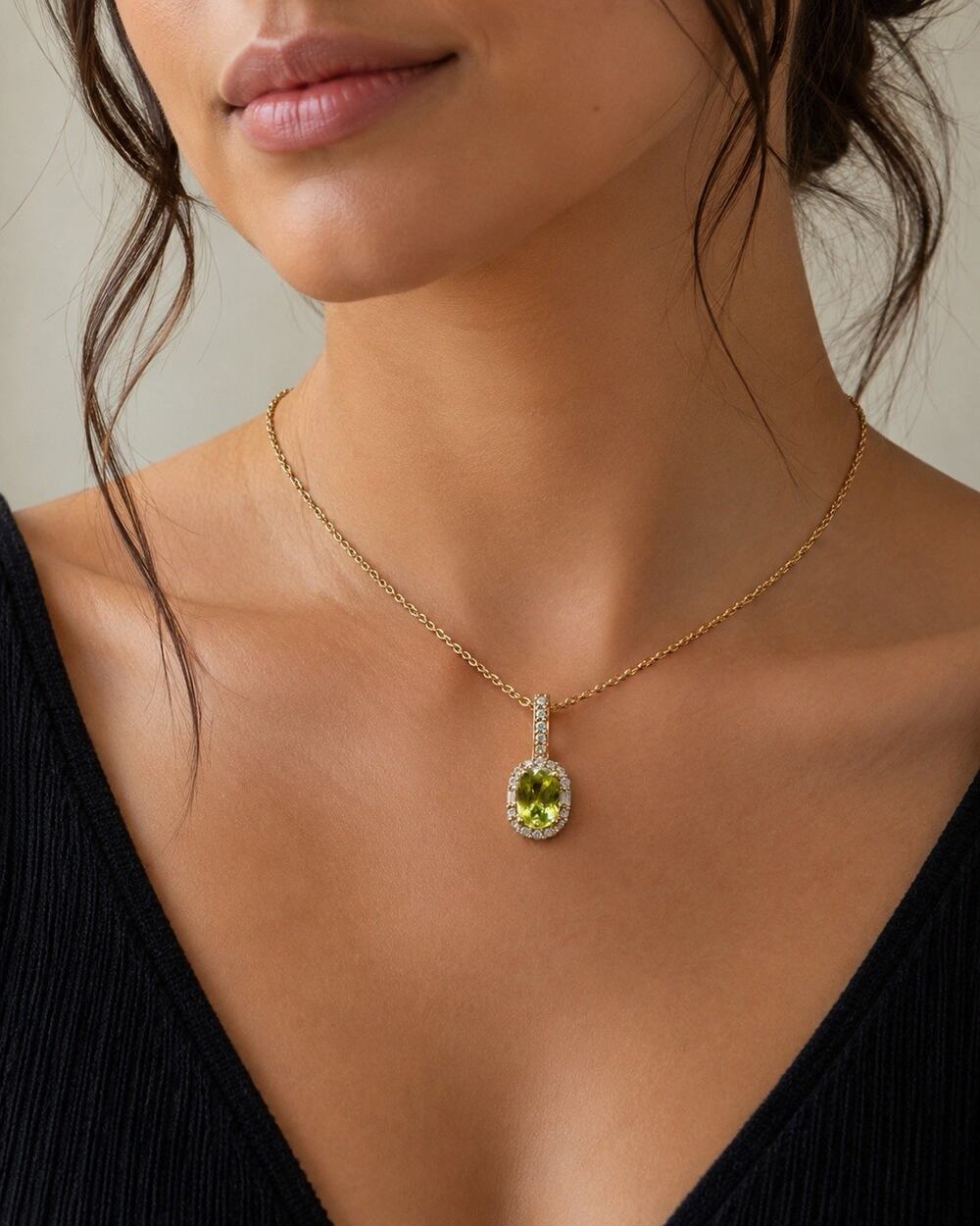 925 Sphene Pendant On Gold Tone Chain 16 Inches